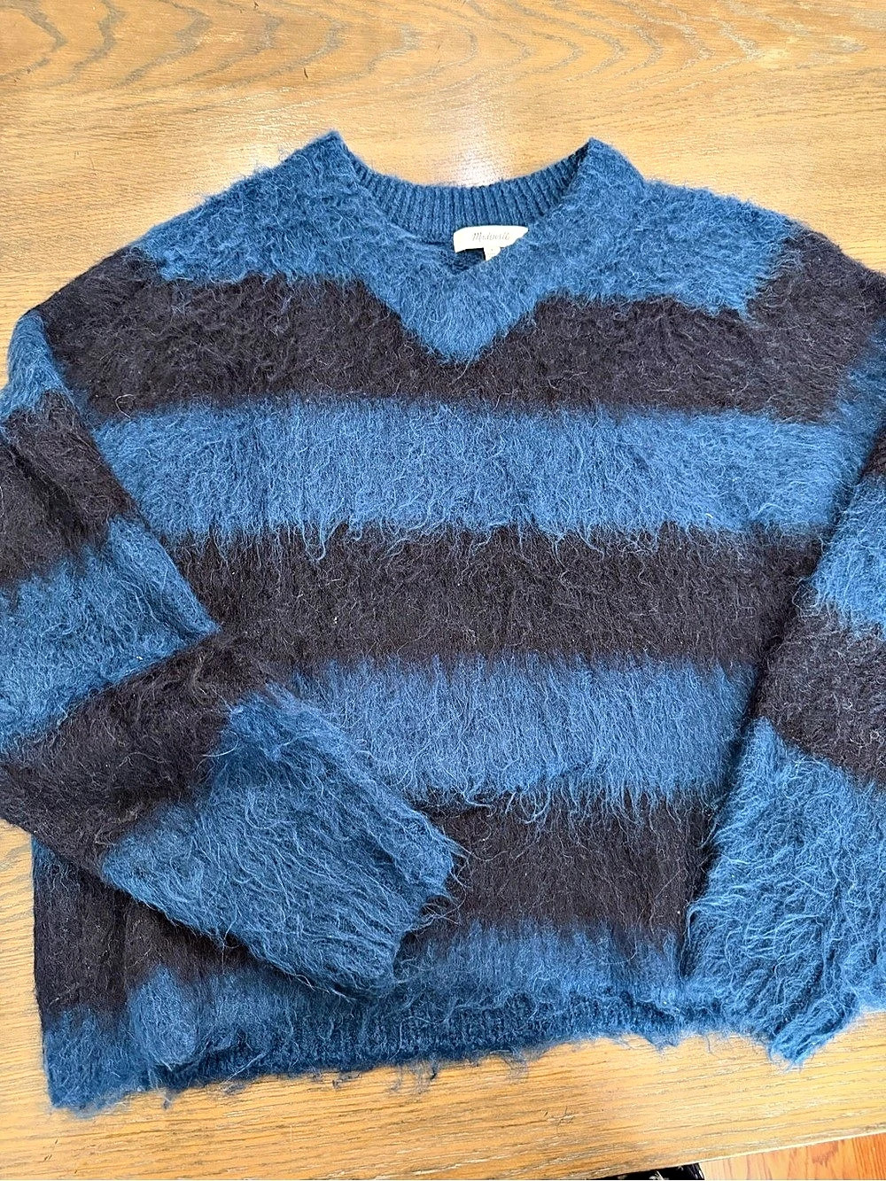 Madewell Brushed Mixed Stripe Pullover Sweater in Blue & Black